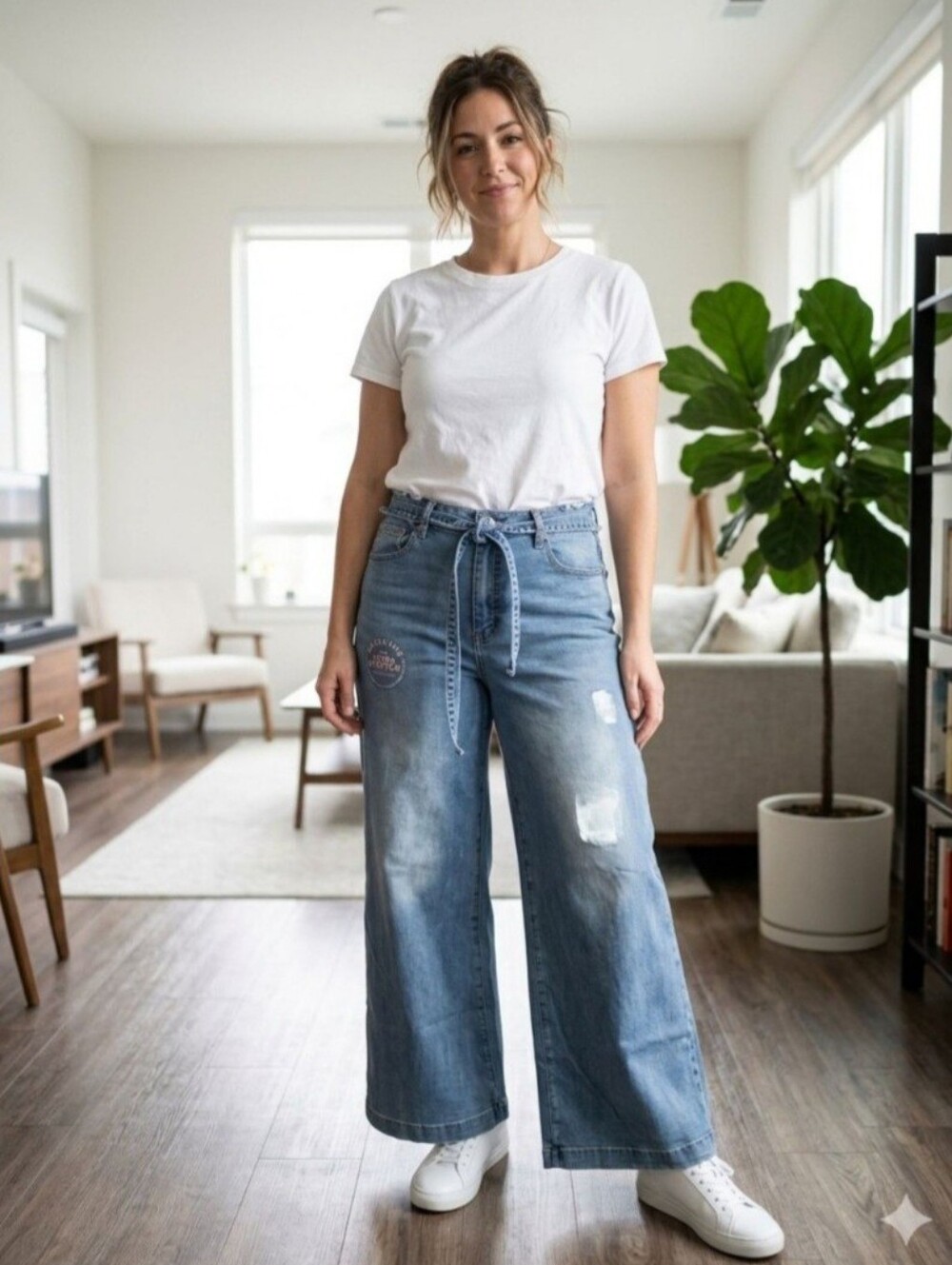 Copper Flash Wide Leg High-Waist Women’s Jeans - Blue. Size 39